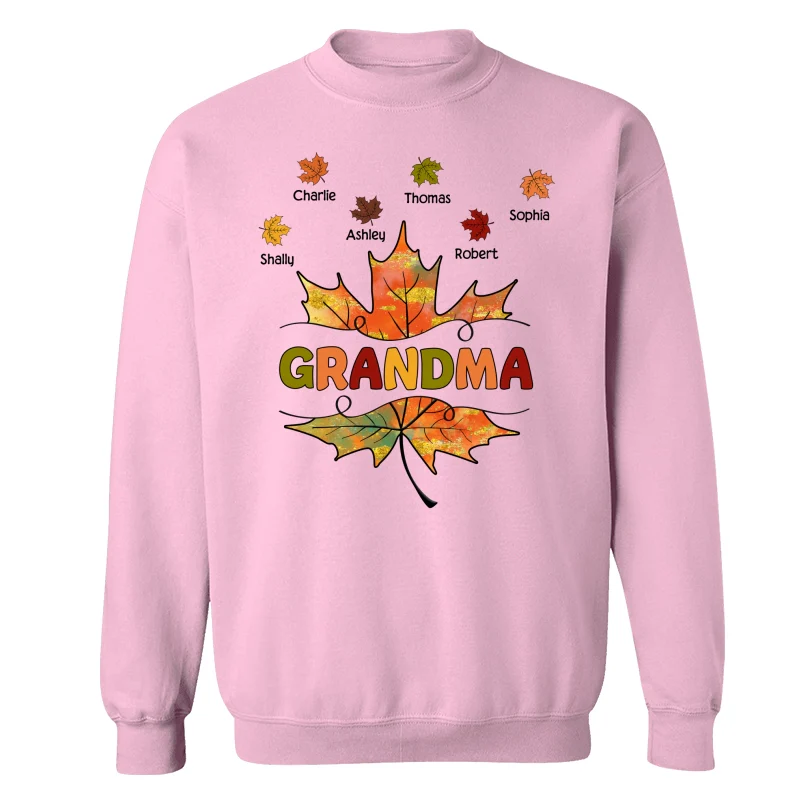 Grandma Mom Fall Leave Cut Through Personalized Shirt - Image 19
