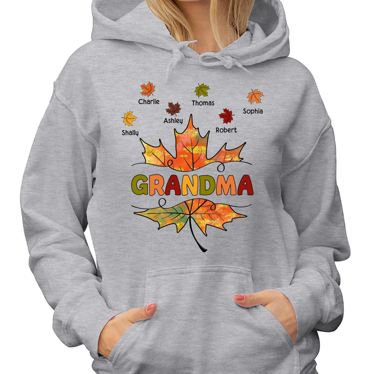 Grandma Mom Fall Leave Cut Through Personalized Shirt - Image 4