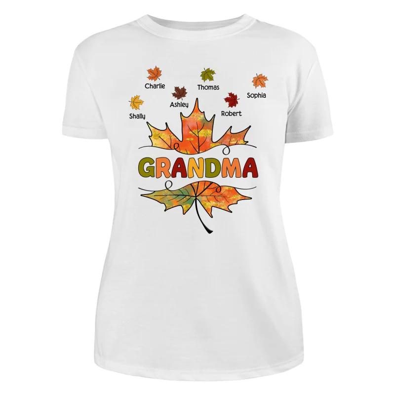 Grandma Mom Fall Leave Cut Through Personalized Shirt - Image 9
