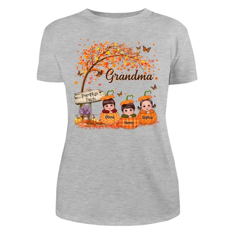 Grandma Mom Fall Season Kids Laying On Pumpkins Personalized Shirt - Image 10