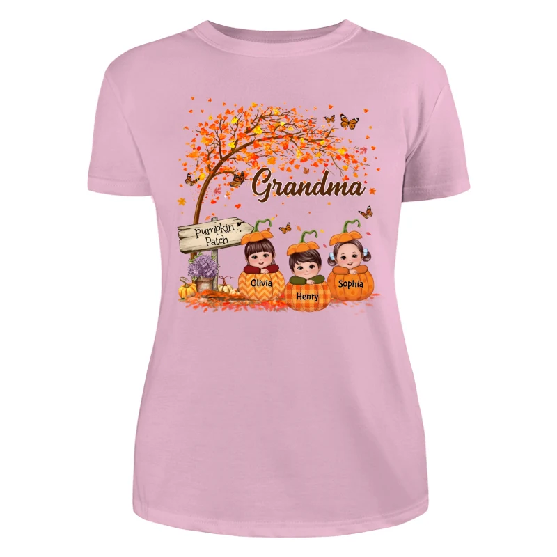 Grandma Mom Fall Season Kids Laying On Pumpkins Personalized Shirt - Image 11