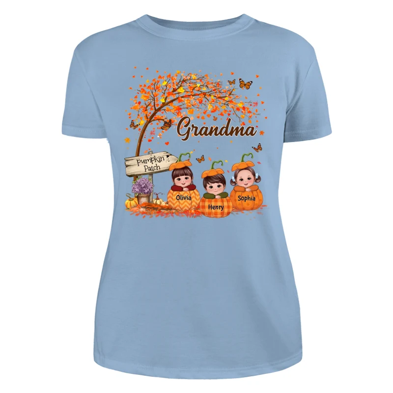 Grandma Mom Fall Season Kids Laying On Pumpkins Personalized Shirt - Image 12