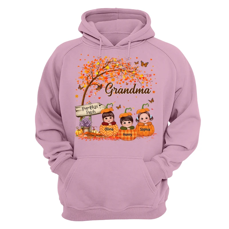 Grandma Mom Fall Season Kids Laying On Pumpkins Personalized Shirt - Image 15