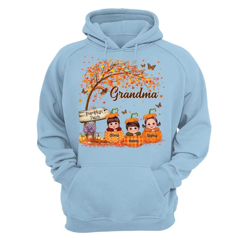 Grandma Mom Fall Season Kids Laying On Pumpkins Personalized Shirt - Image 16