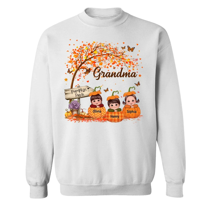 Grandma Mom Fall Season Kids Laying On Pumpkins Personalized Shirt - Image 17