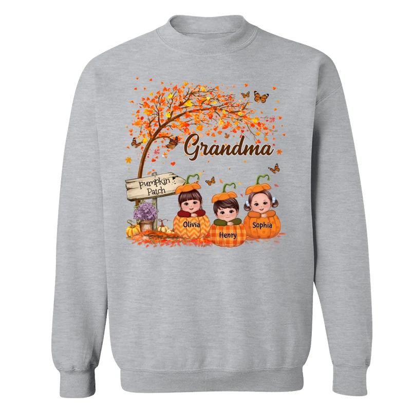 Grandma Mom Fall Season Kids Laying On Pumpkins Personalized Shirt - Image 18