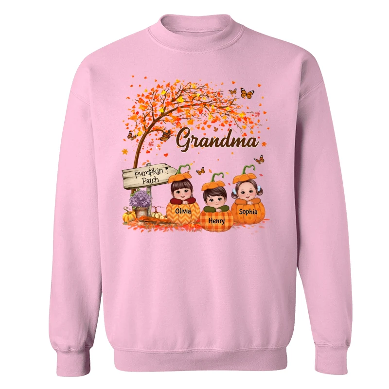 Grandma Mom Fall Season Kids Laying On Pumpkins Personalized Shirt - Image 19