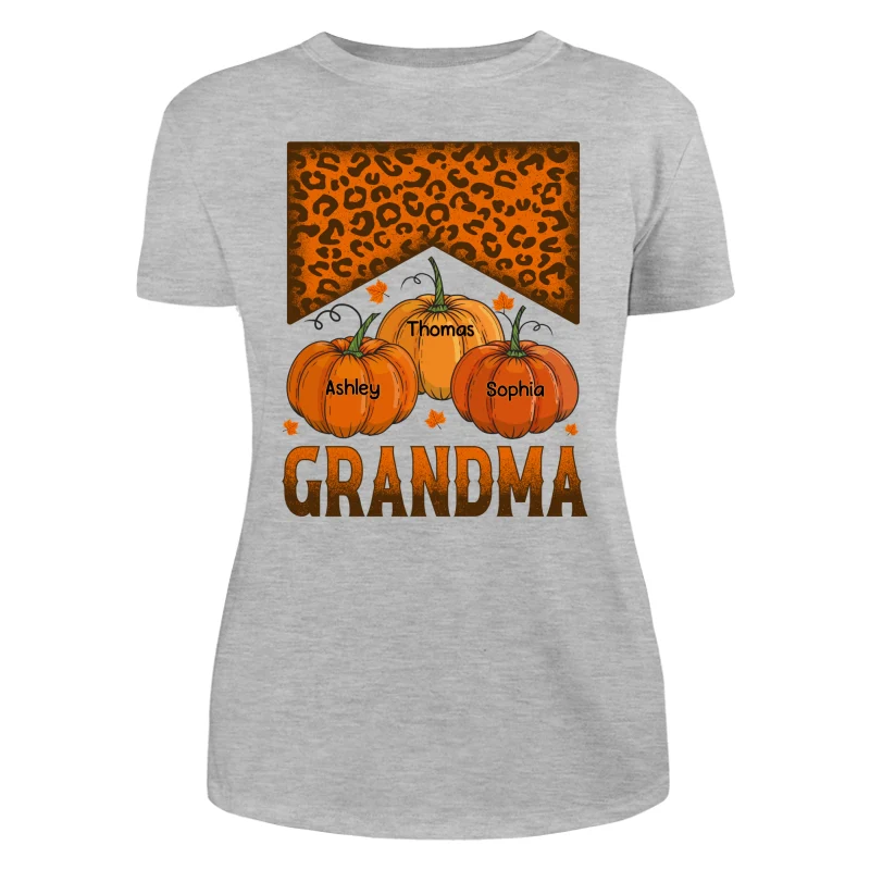 Grandma Mom Fall Season Leopard Pumpkins Personalized Shirt - Image 10