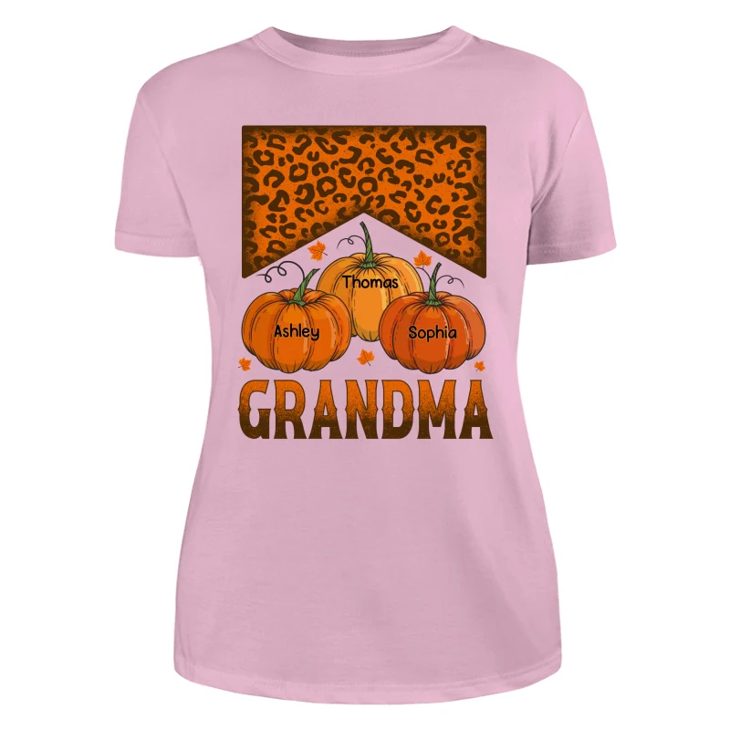 Grandma Mom Fall Season Leopard Pumpkins Personalized Shirt - Image 11