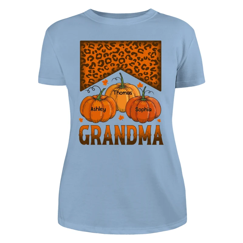 Grandma Mom Fall Season Leopard Pumpkins Personalized Shirt - Image 12
