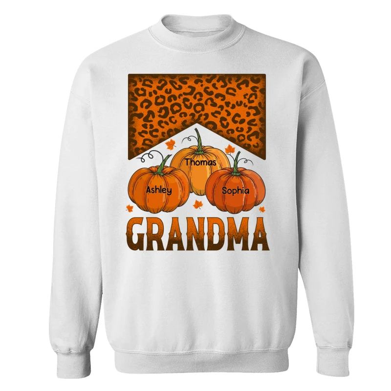 Grandma Mom Fall Season Leopard Pumpkins Personalized Shirt - Image 17