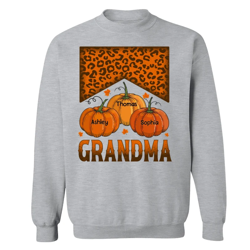 Grandma Mom Fall Season Leopard Pumpkins Personalized Shirt - Image 18