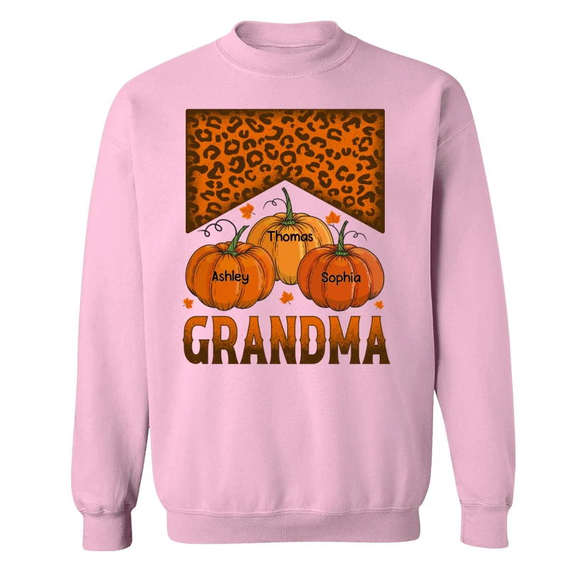 Grandma Mom Fall Season Leopard Pumpkins Personalized Shirt - Image 19