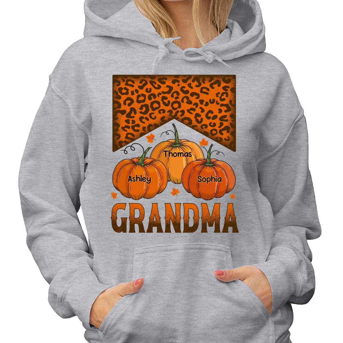 Grandma Mom Fall Season Leopard Pumpkins Personalized Shirt - Image 4