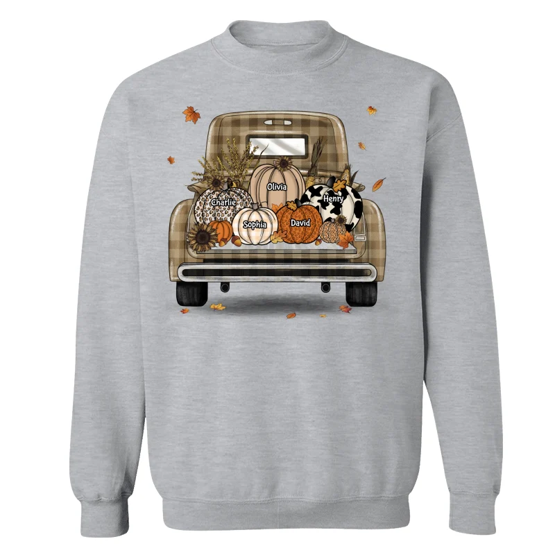 Grandma Mom Fall Season Leopard Truck Pumpkins Personalized Shirt - Image 18