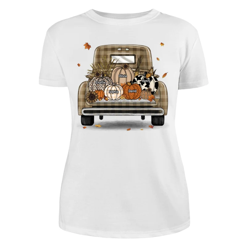 Grandma Mom Fall Season Leopard Truck Pumpkins Personalized Shirt - Image 9