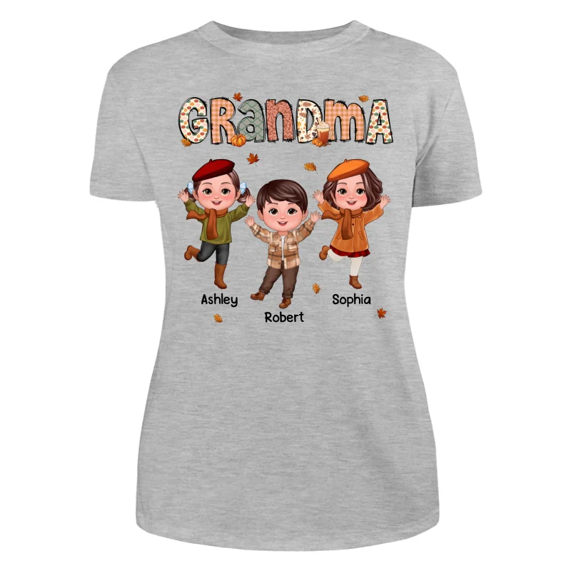 Grandma Mom Fall Season Pattern Happy Doll Kids Personalized Shirt - Image 10