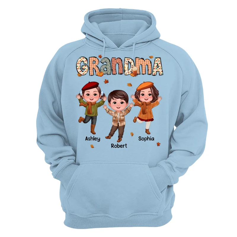 Grandma Mom Fall Season Pattern Happy Doll Kids Personalized Shirt - Image 16