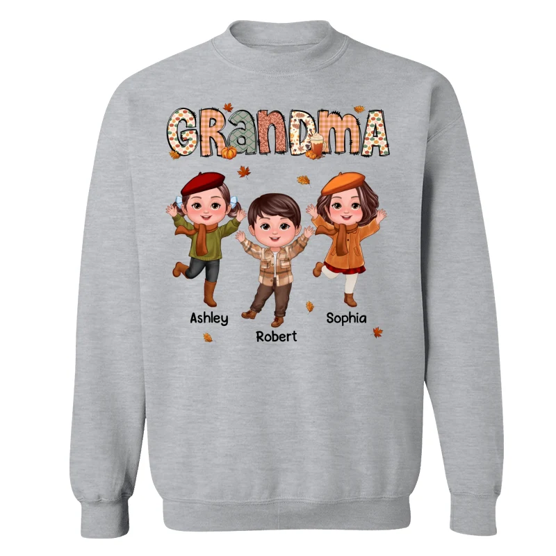 Grandma Mom Fall Season Pattern Happy Doll Kids Personalized Shirt - Image 18