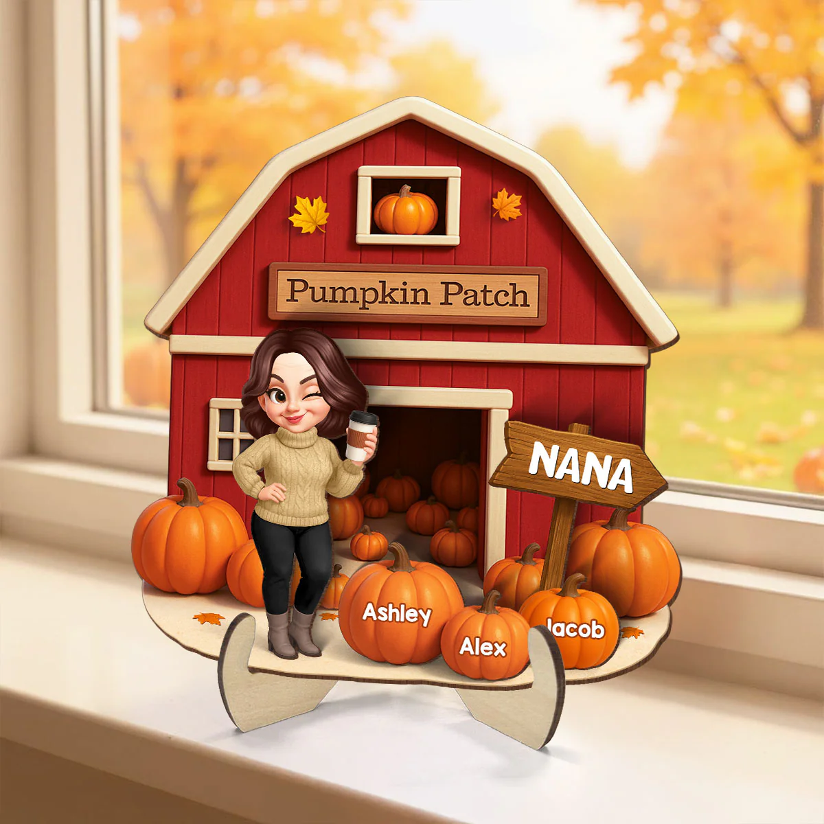 Grandma Mom Fall Season Pumpkin Patch Farm Barn Personalized 2-Layer Wooden Plaque - Image 4