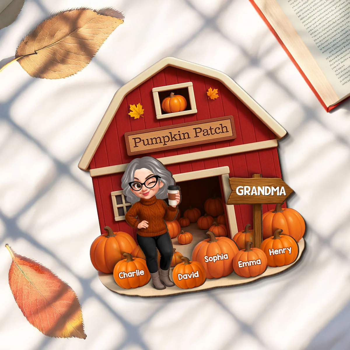 Grandma Mom Fall Season Pumpkin Patch Farm Barn Personalized 2-Layer Wooden Plaque - Image 5