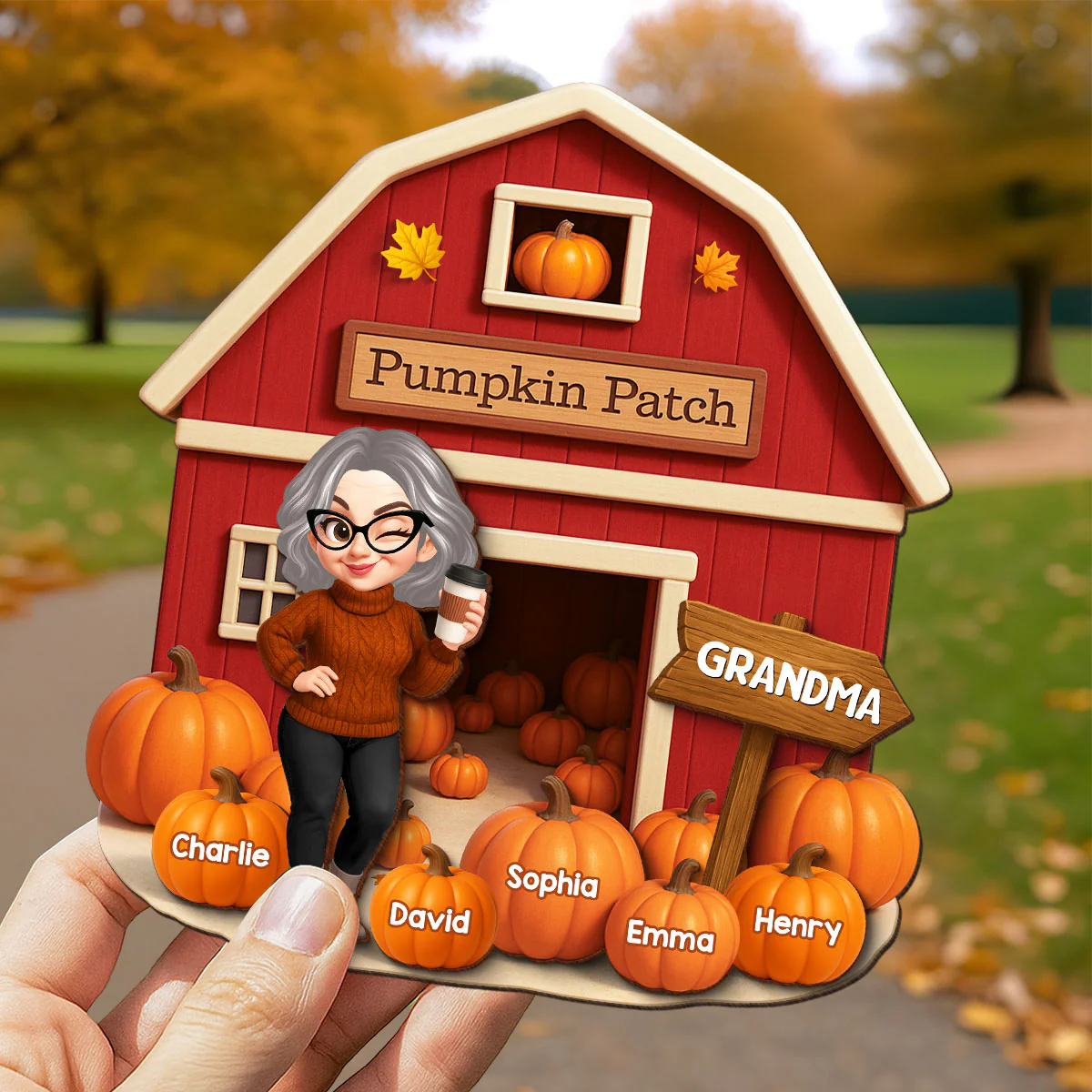 Grandma Mom Fall Season Pumpkin Patch Farm Barn Personalized 2-Layer Wooden Plaque - Image 7