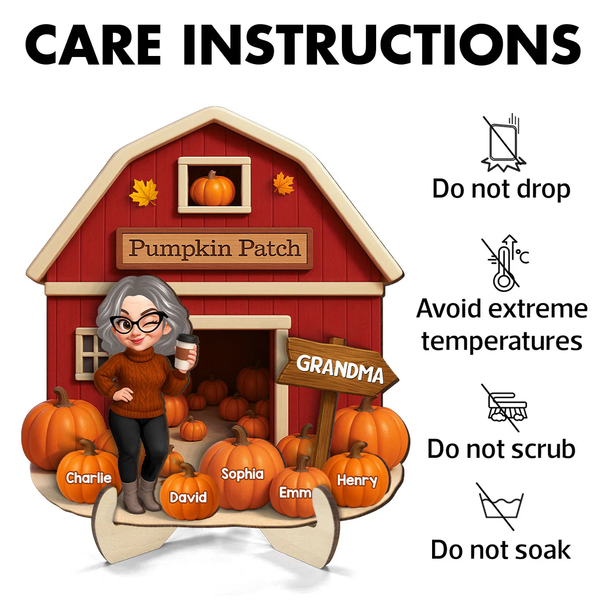 Grandma Mom Fall Season Pumpkin Patch Farm Barn Personalized 2-Layer Wooden Plaque - Image 9