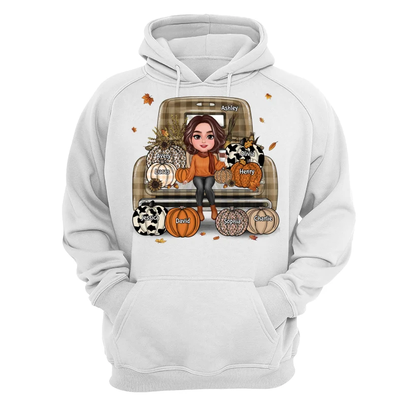 Grandma Mom Fall Season Sitting On Leopard Truck Pumpkins Personalized Shirt - Image 13
