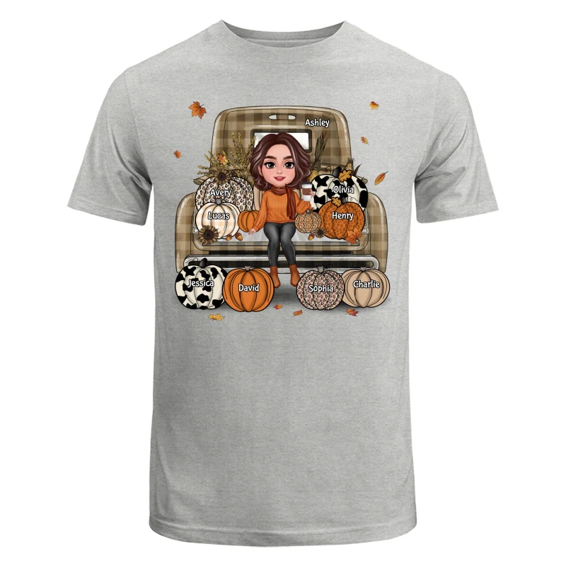 Grandma Mom Fall Season Sitting On Leopard Truck Pumpkins Personalized Shirt - Image 6