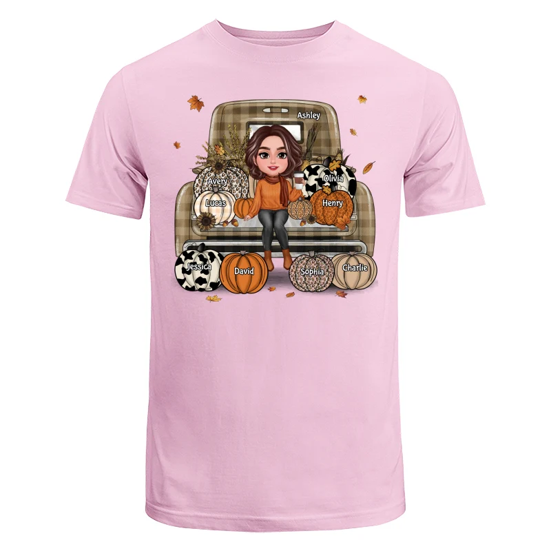 Grandma Mom Fall Season Sitting On Leopard Truck Pumpkins Personalized Shirt - Image 7