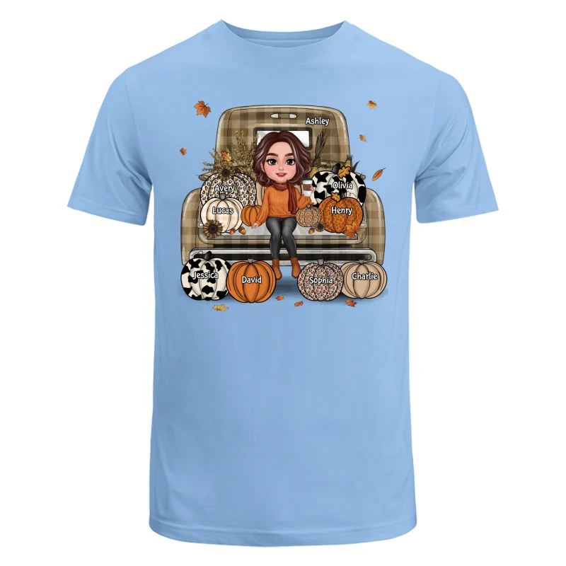 Grandma Mom Fall Season Sitting On Leopard Truck Pumpkins Personalized Shirt - Image 8