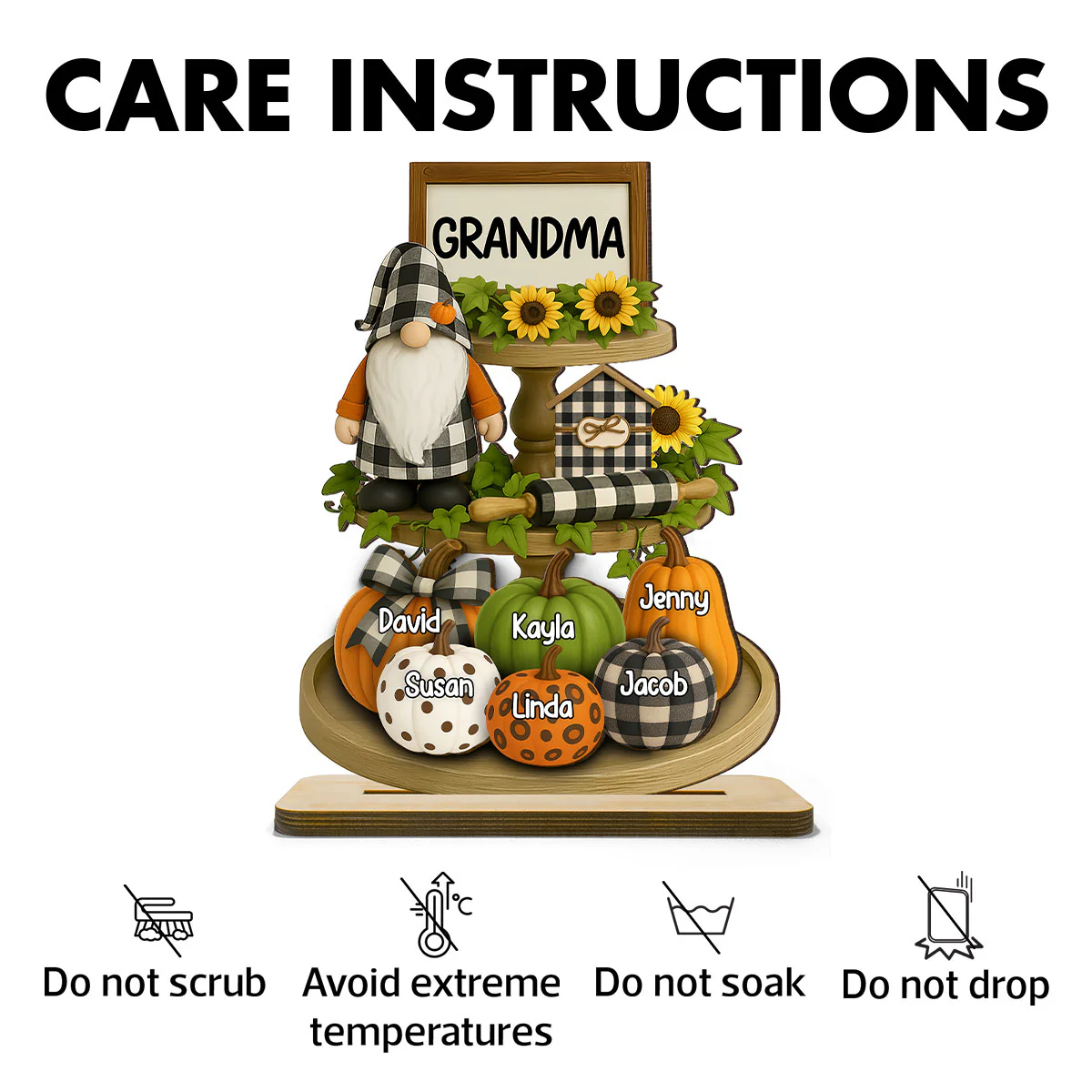 Grandma Mom Fall Season Tiered Tray 3D Effect Personalized Standing Wooden Plaque - Image 9