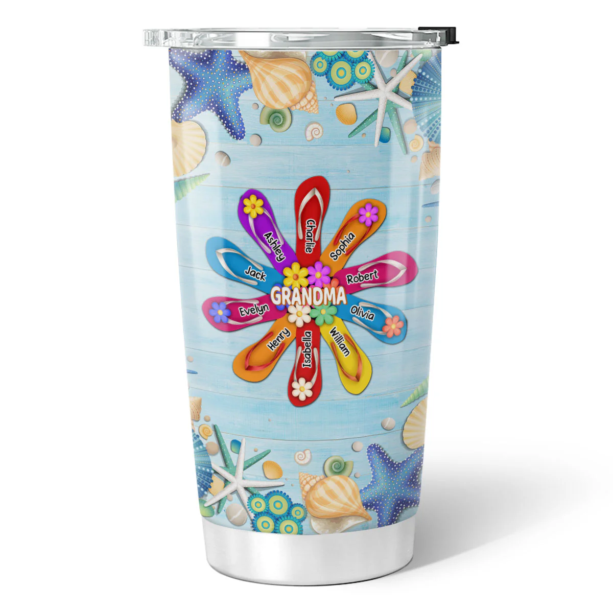 Grandma Mom Flip Flops Flower Summer Personalized Tumbler