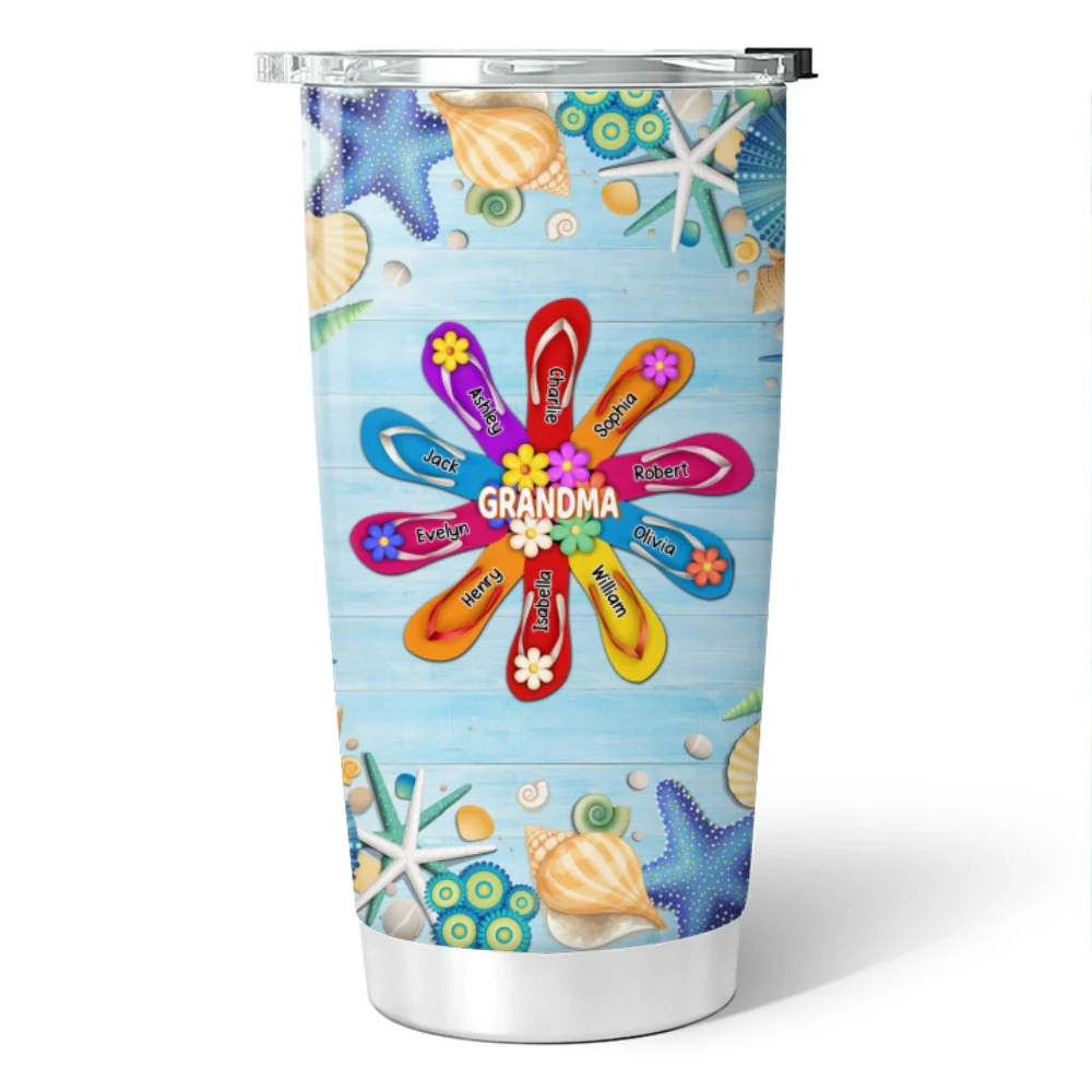 Grandma Mom Flip Flops Flower Summer Personalized Tumbler - Image 5