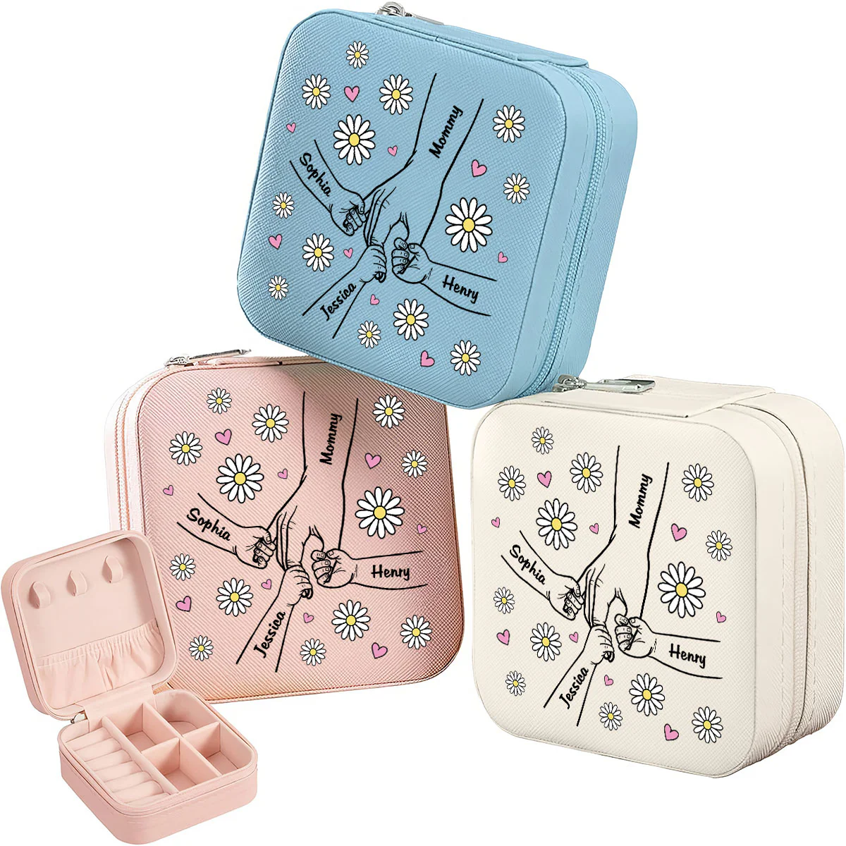 Grandma Mom Flower Kids Holding Hand Outline Personalized Jewelry Box - Image 3