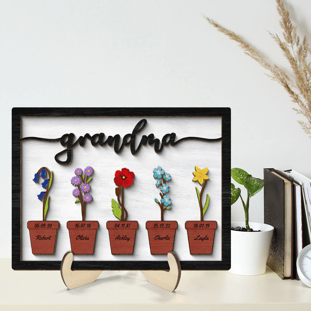 Grandma Mom Flower Pot Personalized 2-layer Woode Plaque - Image 2