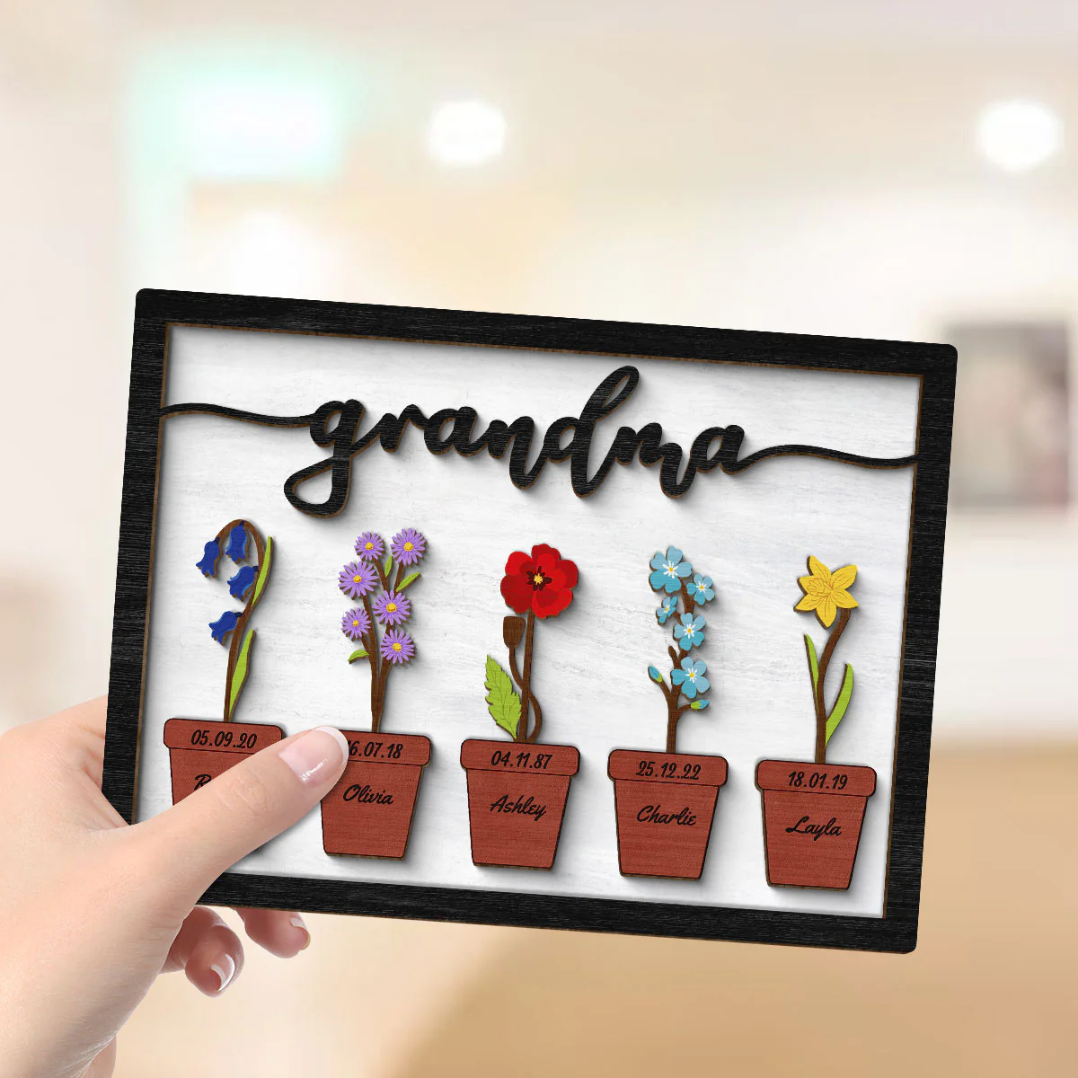 Grandma Mom Flower Pot Personalized 2-layer Woode Plaque - Image 4