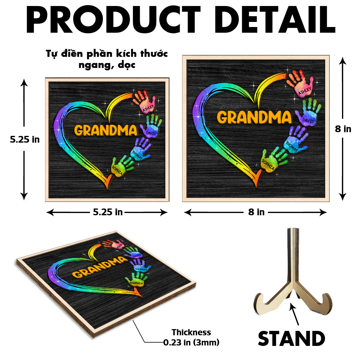 Grandma Mom Galaxy Hand Print Personalized 2-Layer Wooden Plaque - Image 5