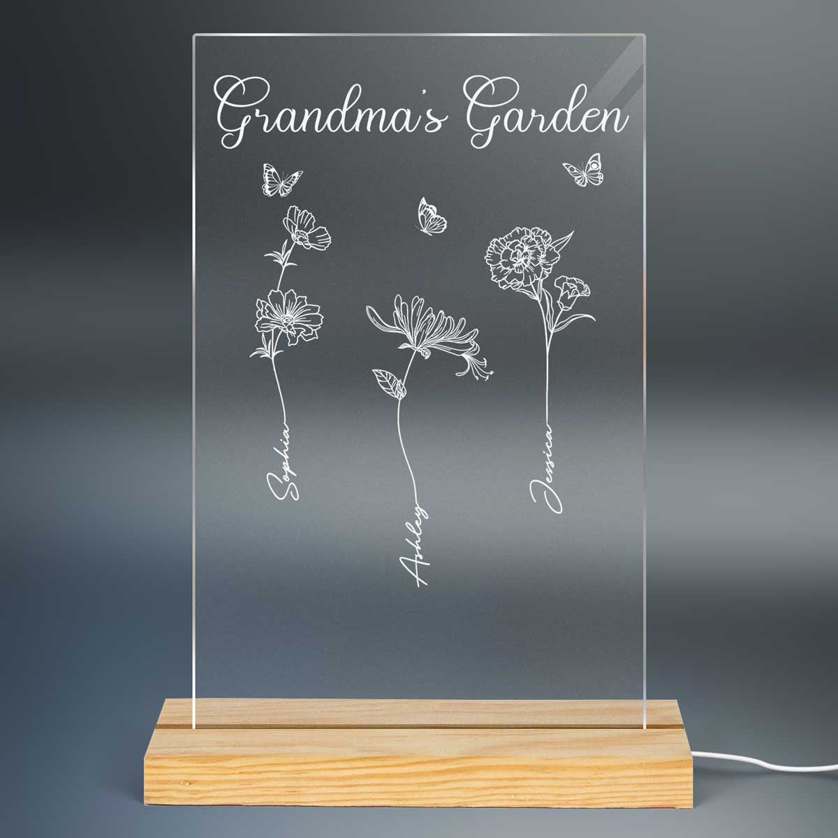 Grandma Mom Garden Birth Month Flowers Personalized Plaque LED Night Light - Image 2