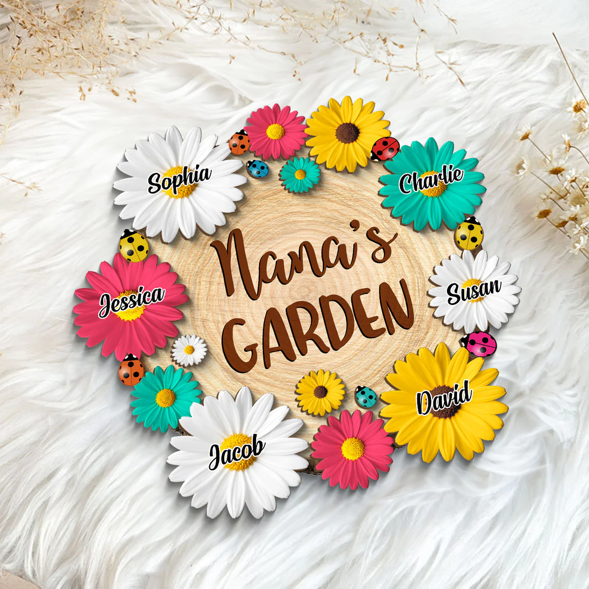 Grandma Mom Garden Flowers Personalized 2-Layer Wooden Plaque - Image 5
