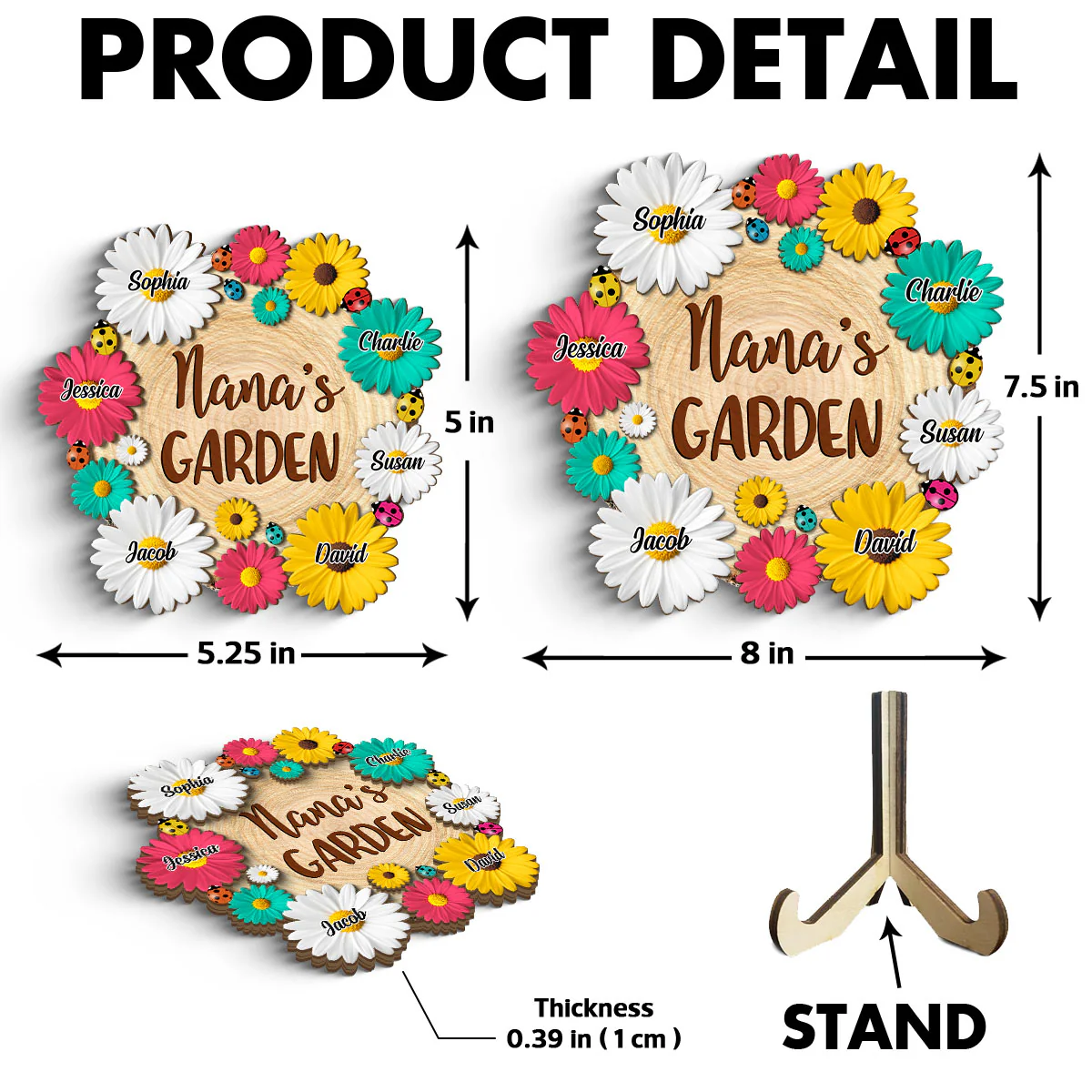 Grandma Mom Garden Flowers Personalized 2-Layer Wooden Plaque - Image 6