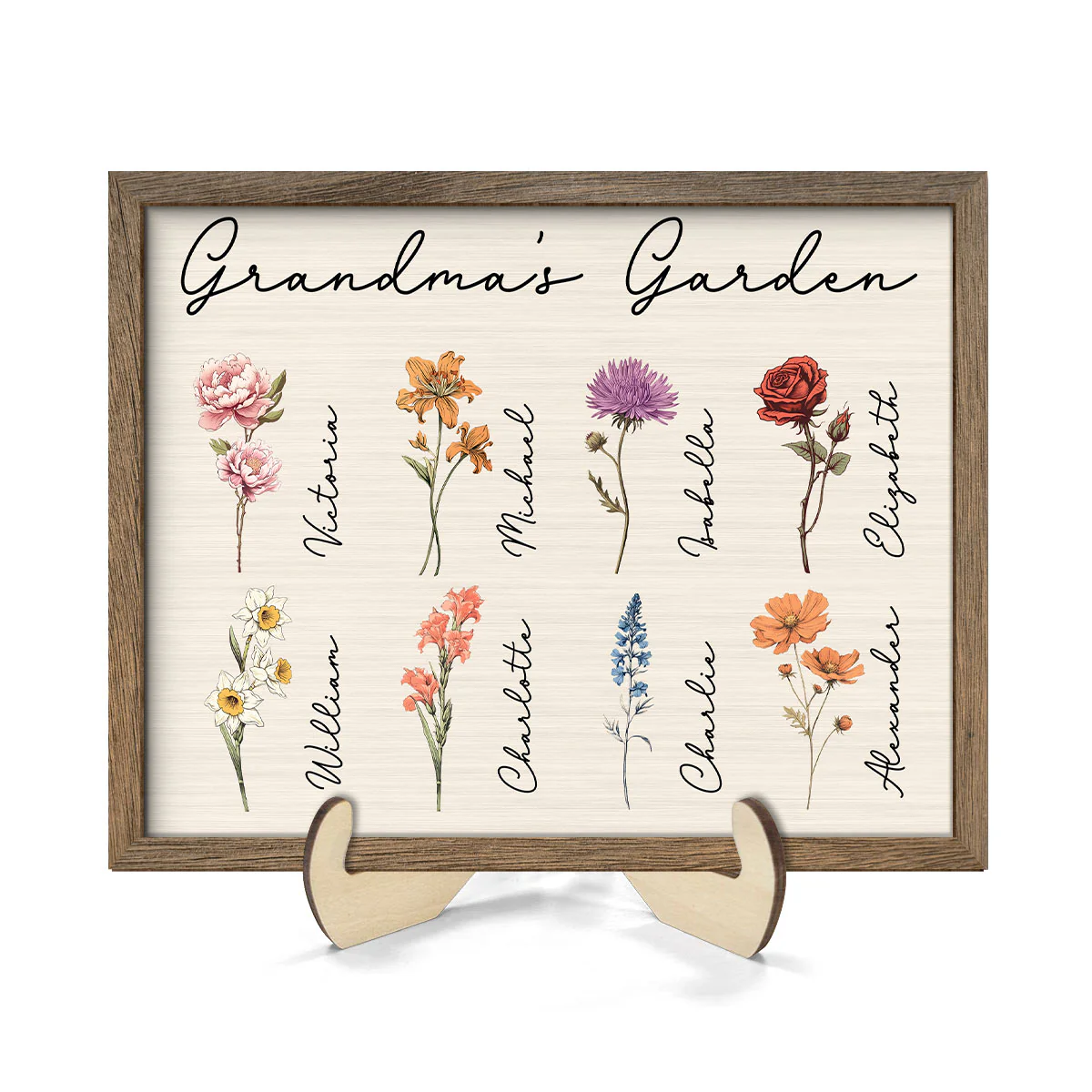 Grandma Mom Garden Vintage Birth Month Flowers Mother‘s Day Gift Personalized 2-Layer Wooden Plaque