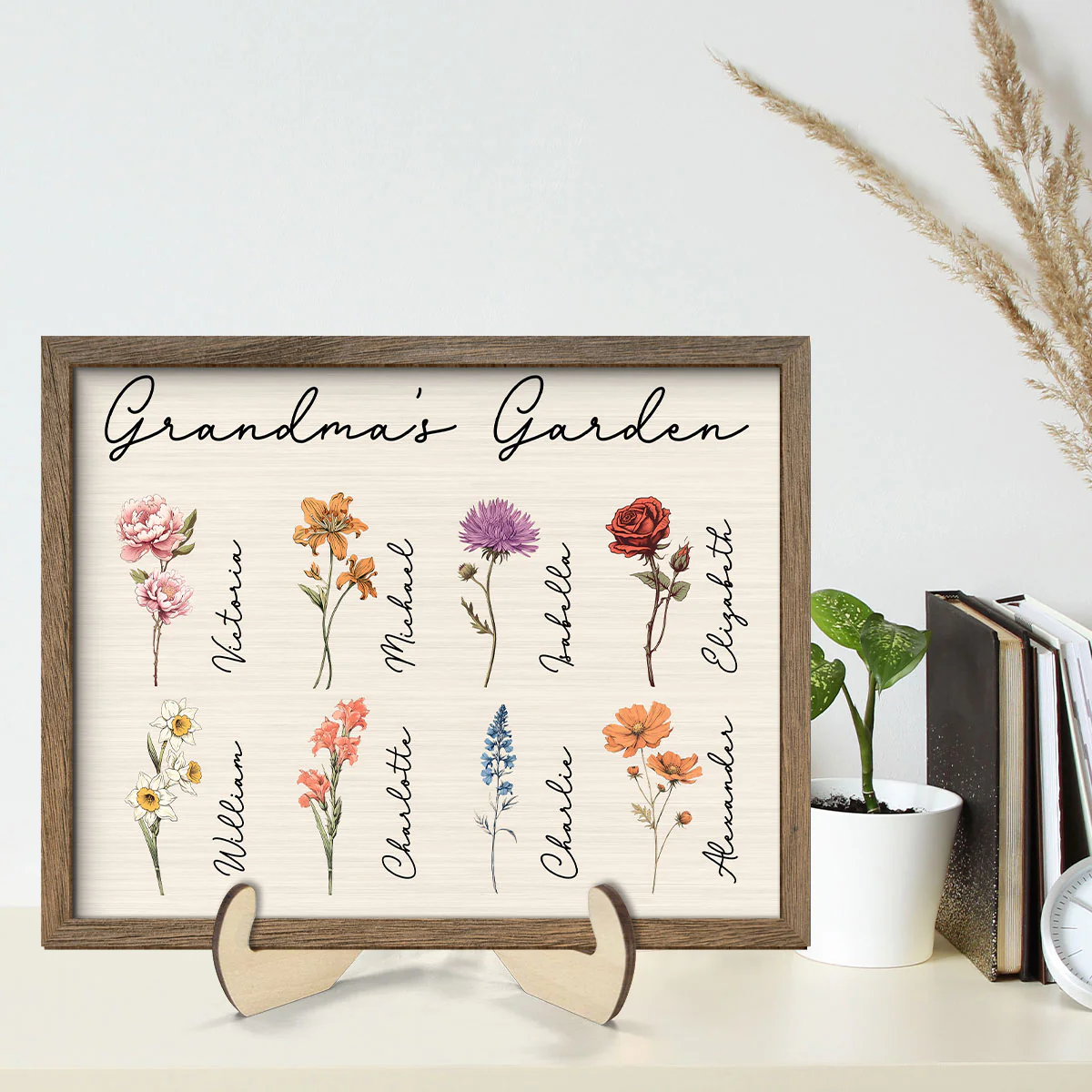 Grandma Mom Garden Vintage Birth Month Flowers Mother‘s Day Gift Personalized 2-Layer Wooden Plaque - Image 2