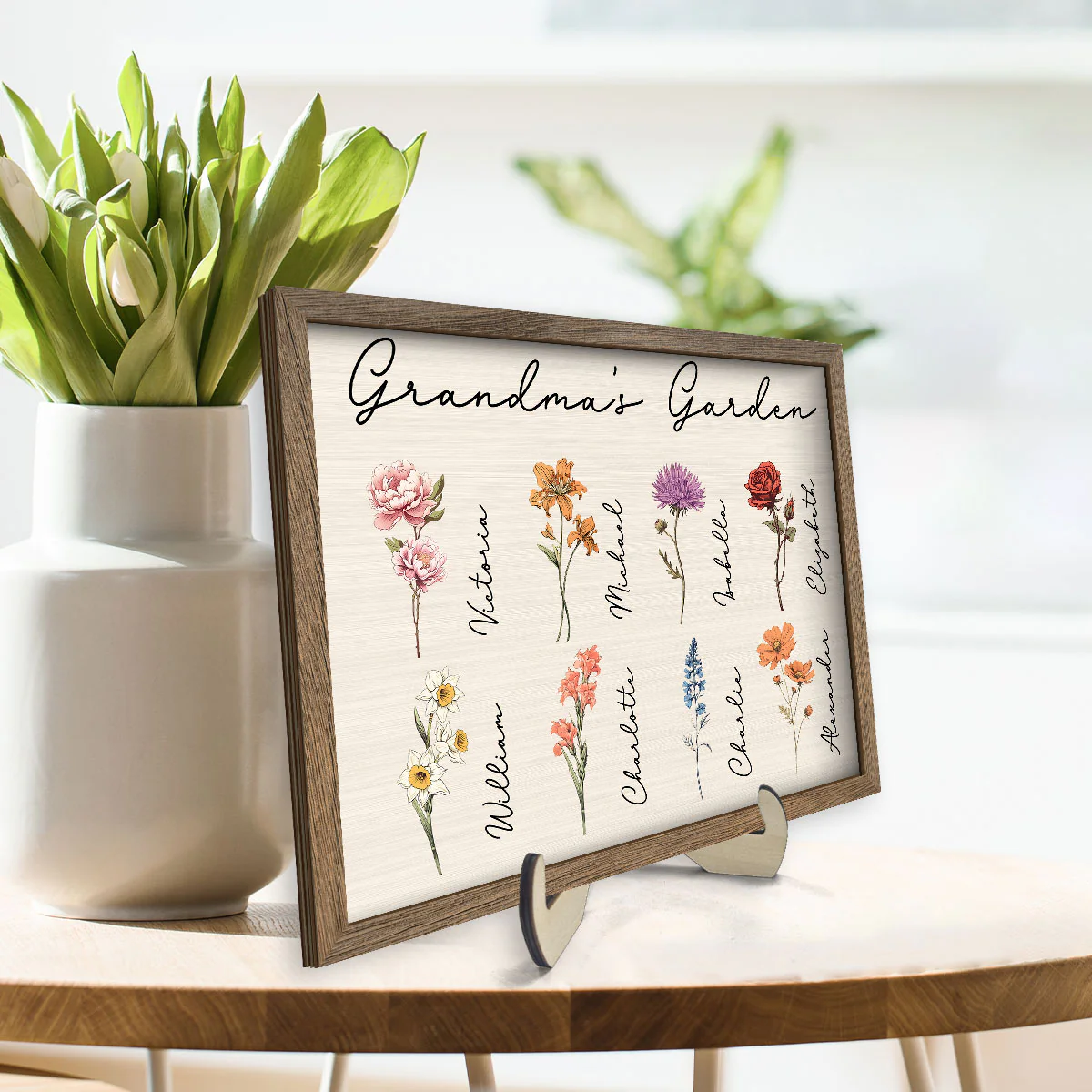 Grandma Mom Garden Vintage Birth Month Flowers Mother‘s Day Gift Personalized 2-Layer Wooden Plaque - Image 3