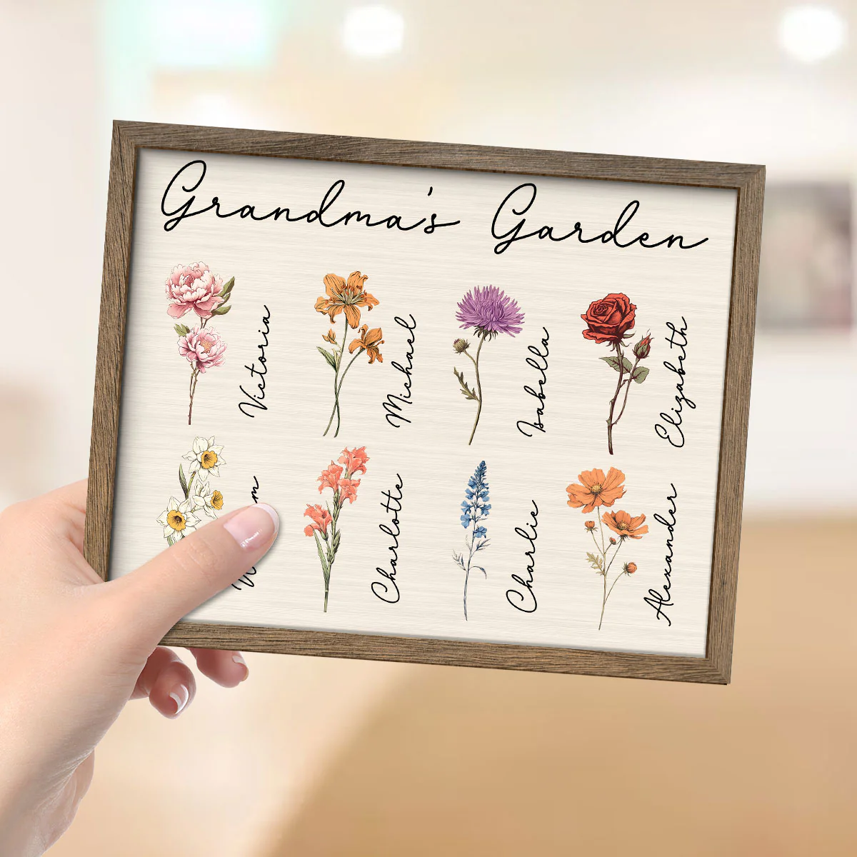 Grandma Mom Garden Vintage Birth Month Flowers Mother‘s Day Gift Personalized 2-Layer Wooden Plaque - Image 4