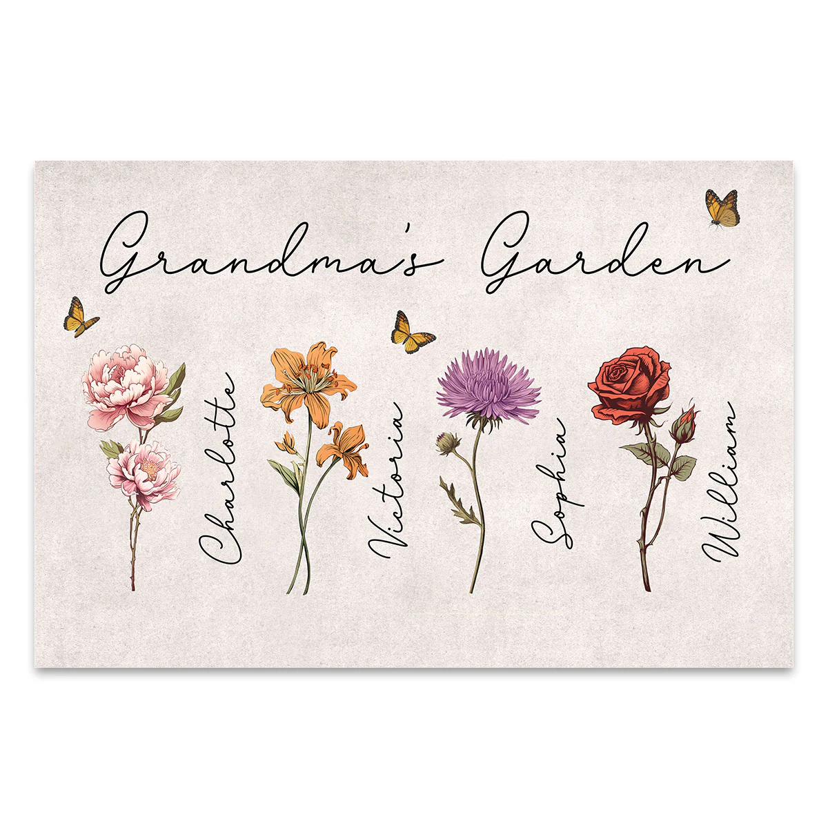 Grandma Mom Garden Vintage Birth Month Flowers Mother‘s Day Gift Personalized Horizontal Poster - Image 2