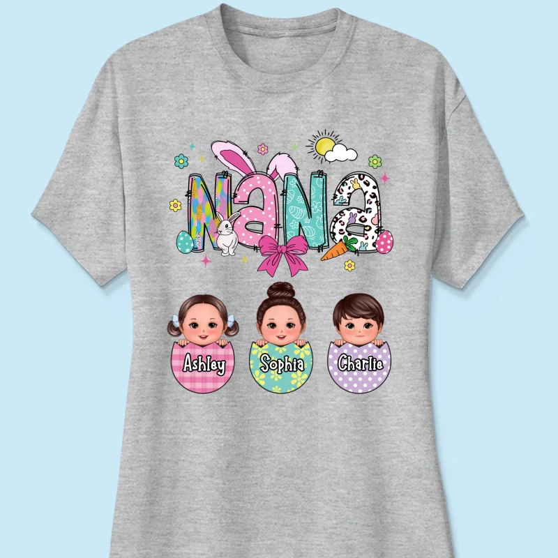 Grandma Mom Gigi Easter Eggs Kids Name Personalized Shirt - Image 14