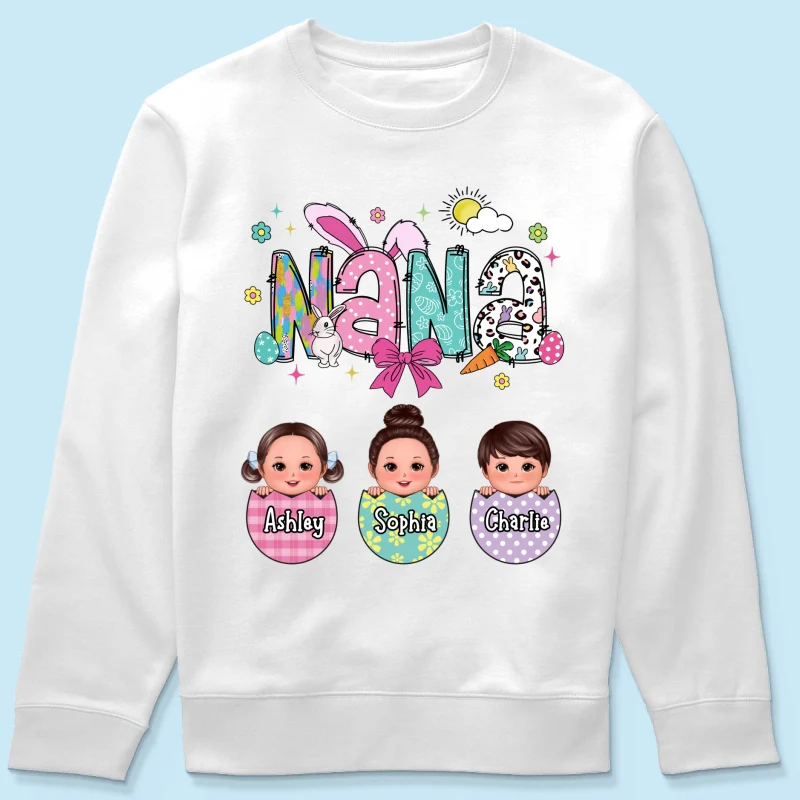 Grandma Mom Gigi Easter Eggs Kids Name Personalized Shirt - Image 17