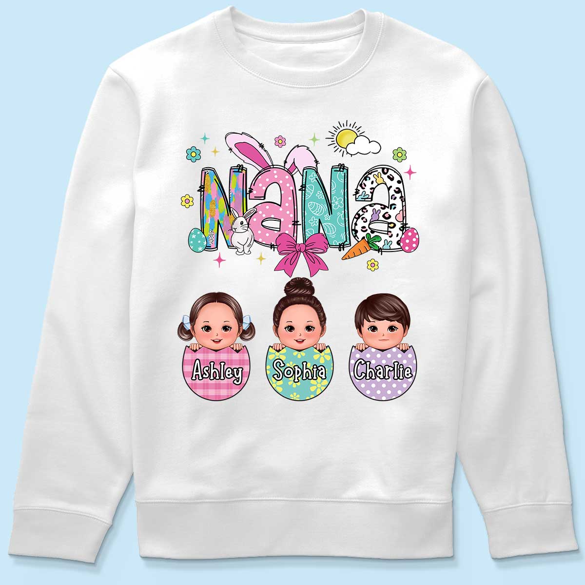 Grandma Mom Gigi Easter Eggs Kids Name Personalized Shirt - Image 7