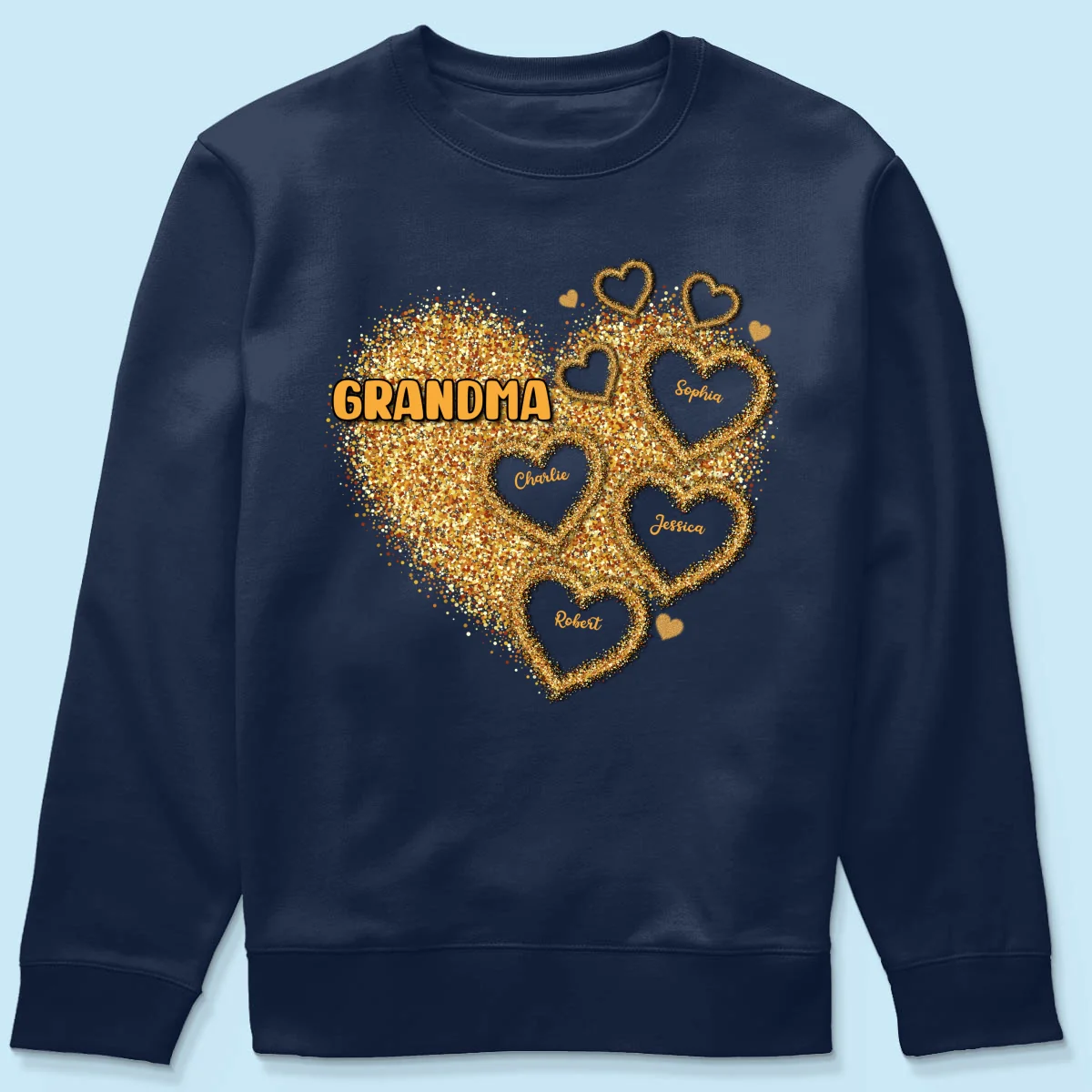 Grandma Mom Gold Glitter Heart Personalized Shirt, Gift For Grandma - Image 12